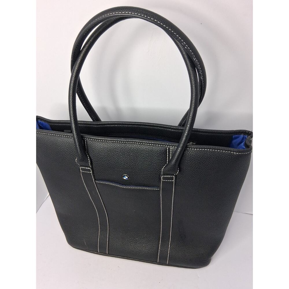 BMW Black Pebbled Genuine Leather Tote Bag - Ladies Top Handle Work & Laptop Bag - Picture 4 of 14